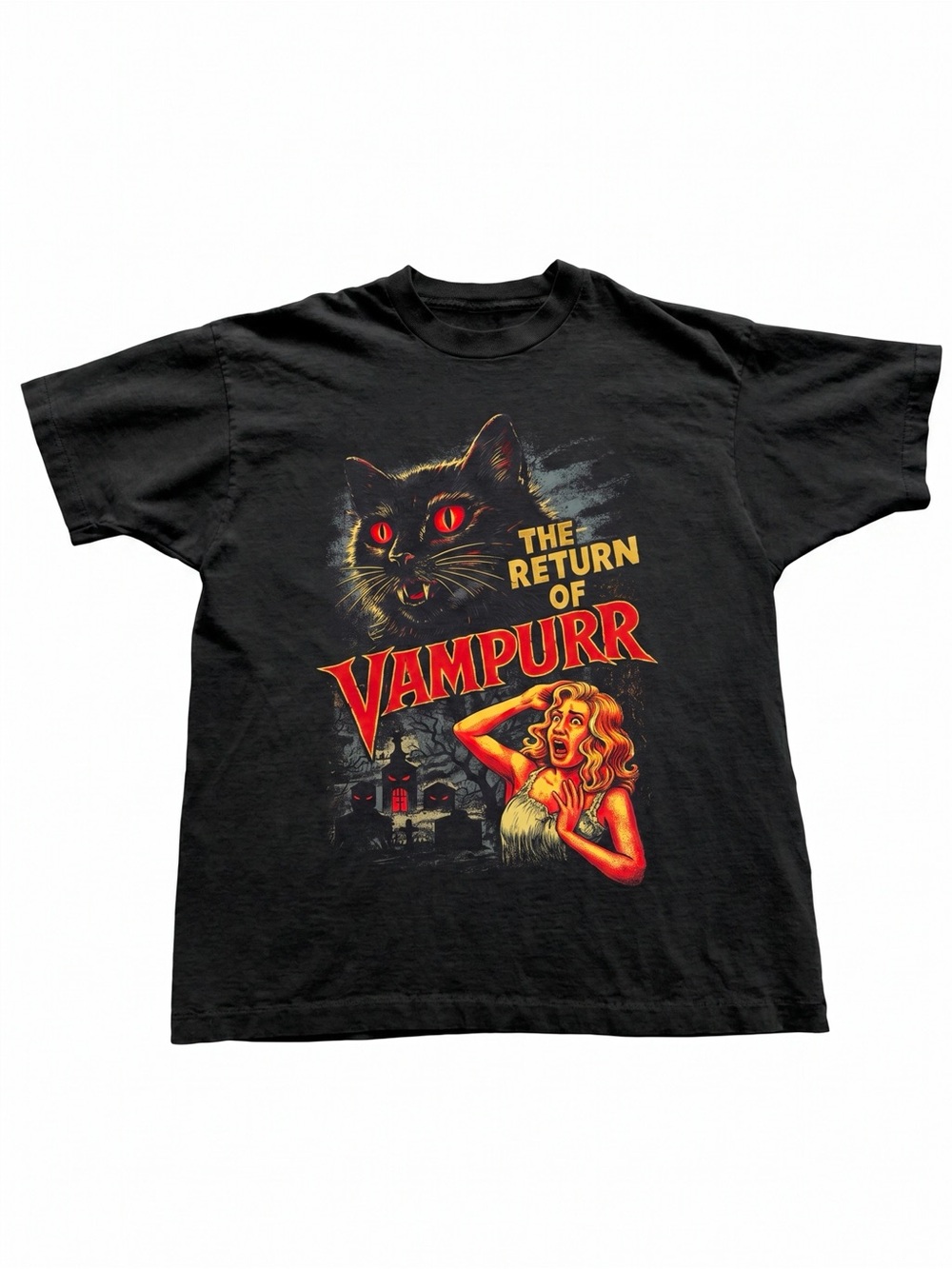 The Return Of Vampurr Vampire Cat Vintage Horror Movie Poster Black T-Shirt